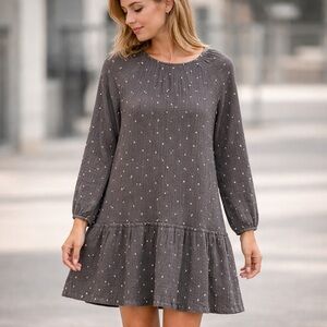 H&M Gray Muslin Babydoll Dress Size 10 Boho Casual